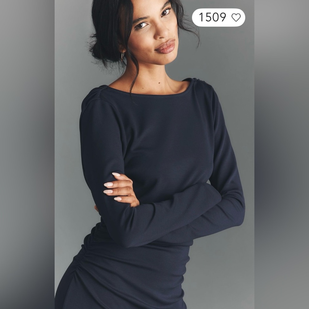 Anthropologie Long-Sleeve Cowl-Back Maxi Dress in Navy - Picture 2 of 4